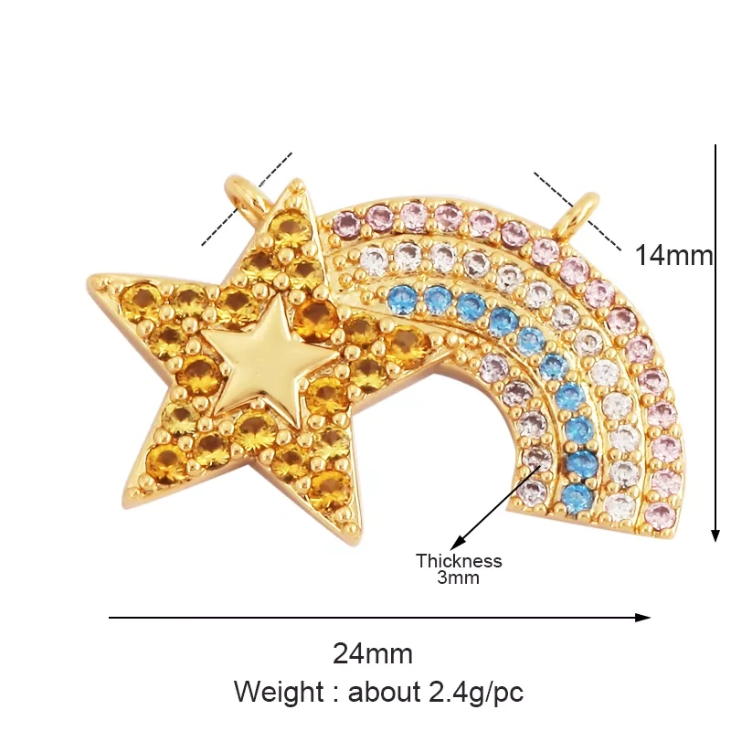 New Trendy Shining Space Sun Moon Star Charm Pendant,18K Gold Inlaid Cubic Zirconia Jewelry Necklace Bracelet Making Supply L44