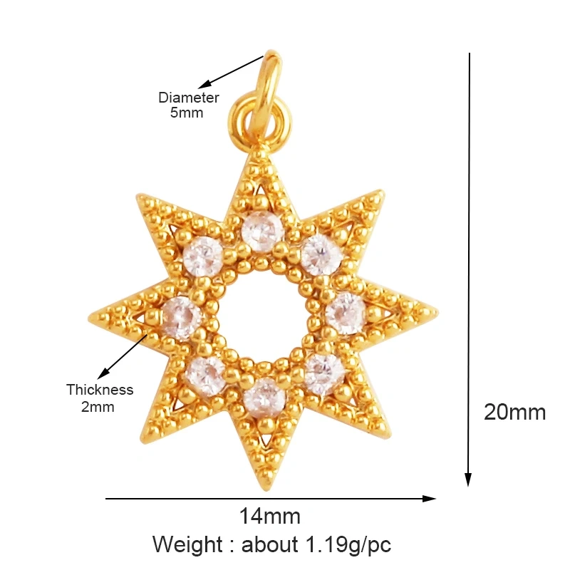 Shining Celestial Sun Moon Star Space Charm Pendant in Gold Color,Inlaid CZ Zirconia Jewelry Necklace Bracelet Making Supply L42