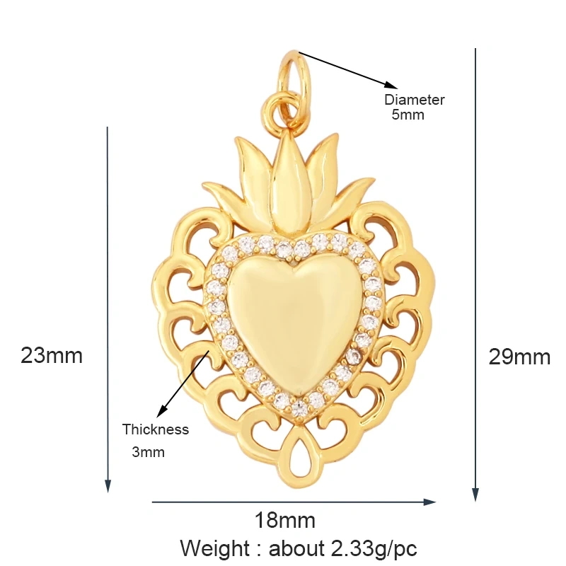 Acred Sacred Red Heart Charm Mexico Victorian Love Zircon Pendant,Christian 18K Real Gold Plated for Jewelry Making Supplies L26