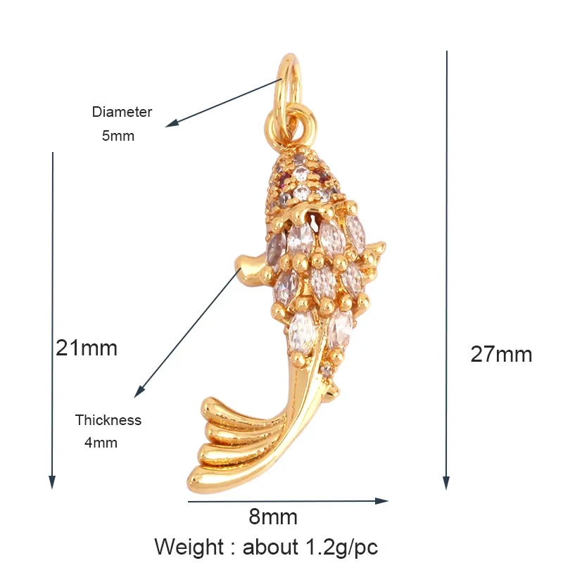 Blue Ocean Shell Animal Dolphin Tropical Fish Bone Seastar Shrimp Charm Pendant,18K Gold Plated Zircon Jewelry Findings L34