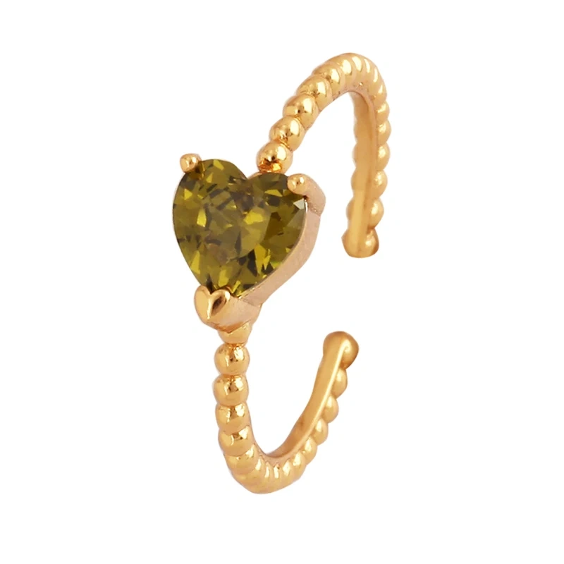 Love Heart Water Drop Brass 18K Gold Plated Finger Ring,Fashion Colorful Zircon Open Adjustable Rings Charm Jewelry Findings P03