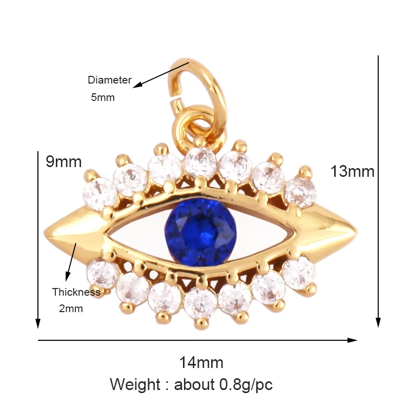 Evil Eye Charm Pendant,18K Real Gold Plated Cubic Zirconia CZ Paved Religours,Jewelry Necklace Bracelet Accessories Supplies K09