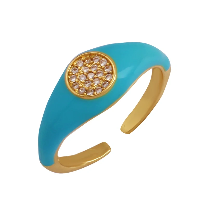 Trendy Colourful Enamel Coated Zircon Finger Ring,Simple Neon Multicolor Brass Gold Plated Rings Charm Jewelry Findings Supply