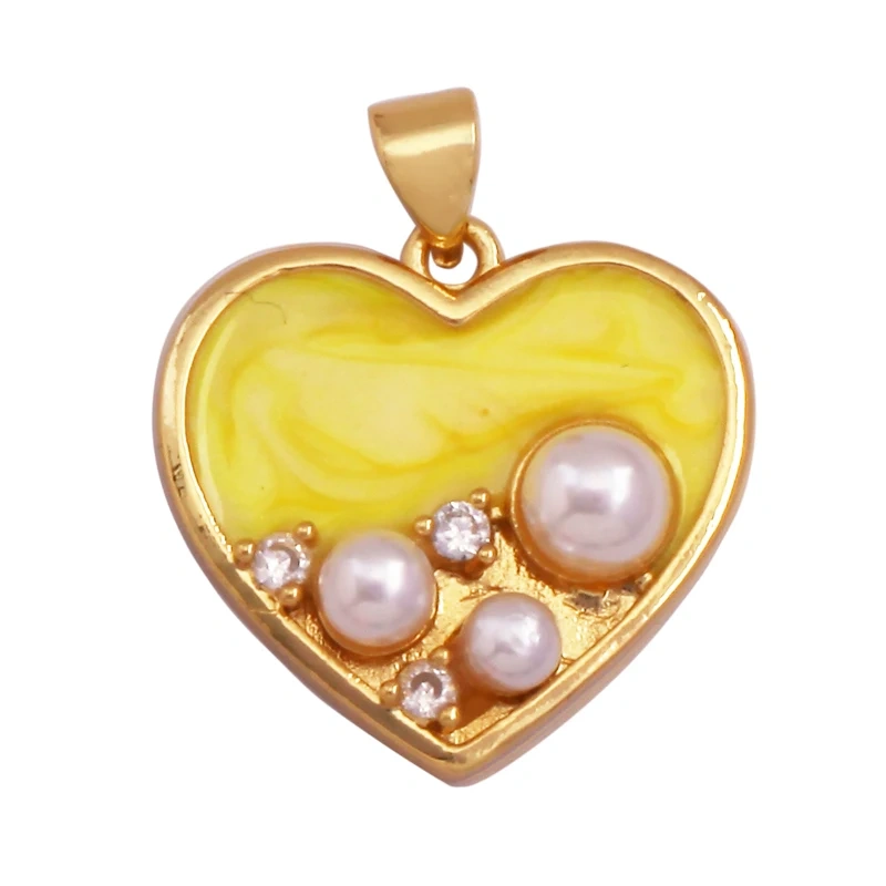 Trendy Colourful Zircon Love Heart Charm Pendant,18K Gold Plated Necklace Bracelet DIY Handmade Jewelry Making Supplies K57