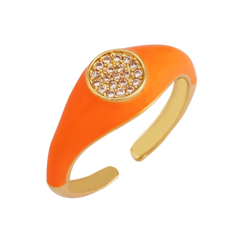 Trendy Colourful Enamel Coated Zircon Finger Ring,Simple Neon Multicolor Brass Gold Plated Rings Charm Jewelry Findings Supply