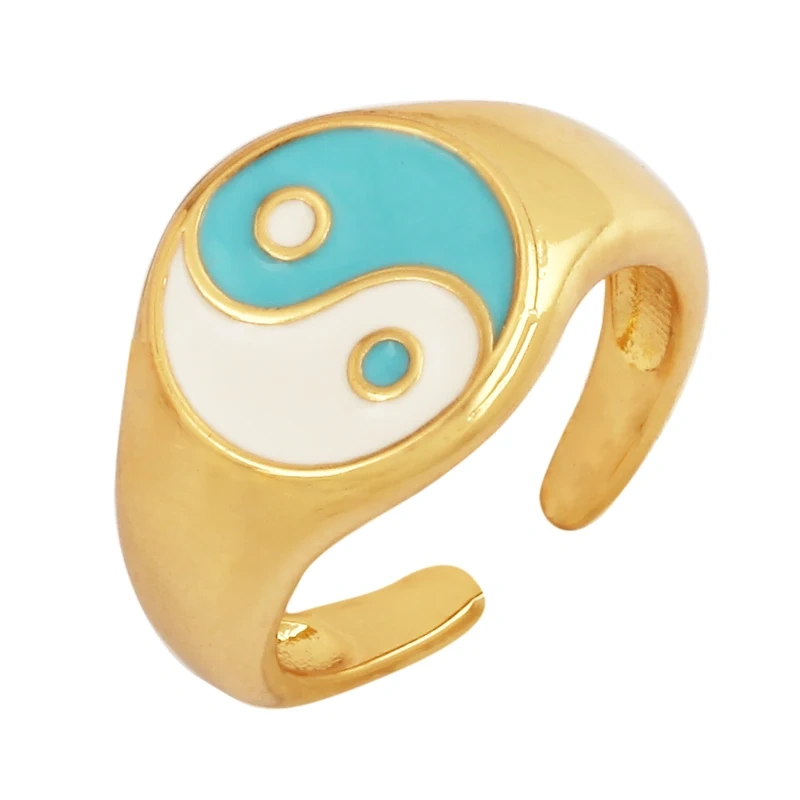 Trendy Mashup Style Punk Eye Colorful Finger Ring,18K Gold Plated Zircon Open Adjustable Rings Charm Jewelry Findings Supply P30