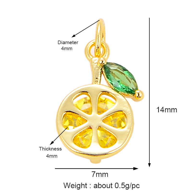 Mini Cute Colourful Zircon Cherry Strawberry Grape Fruit Charm Pendant,Sweet 18K Gold Plated Brass Necklace for Jewelry Findings