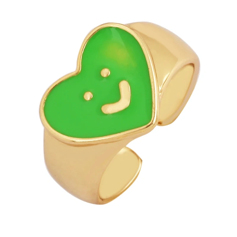 Love Heart Shape 18K Gold Plated Finger Ring,Colourful Enamel Coated Zircon Open Adjustable Rings Jewelry Findings Supplies P34