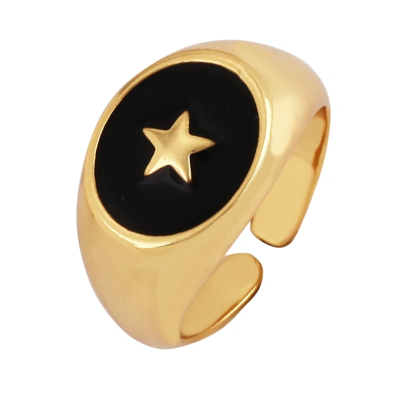 Trendy Star Moon 18K Gold Plated Finger Ring,Colourful Enamel Coated Zircon Open Adjustable Rings Jewelry Findings Supplies P34