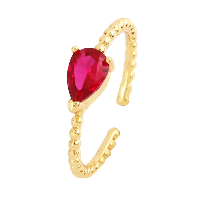 Love Heart Water Drop Brass 18K Gold Plated Finger Ring,Fashion Colorful Zircon Open Adjustable Rings Charm Jewelry Findings P03