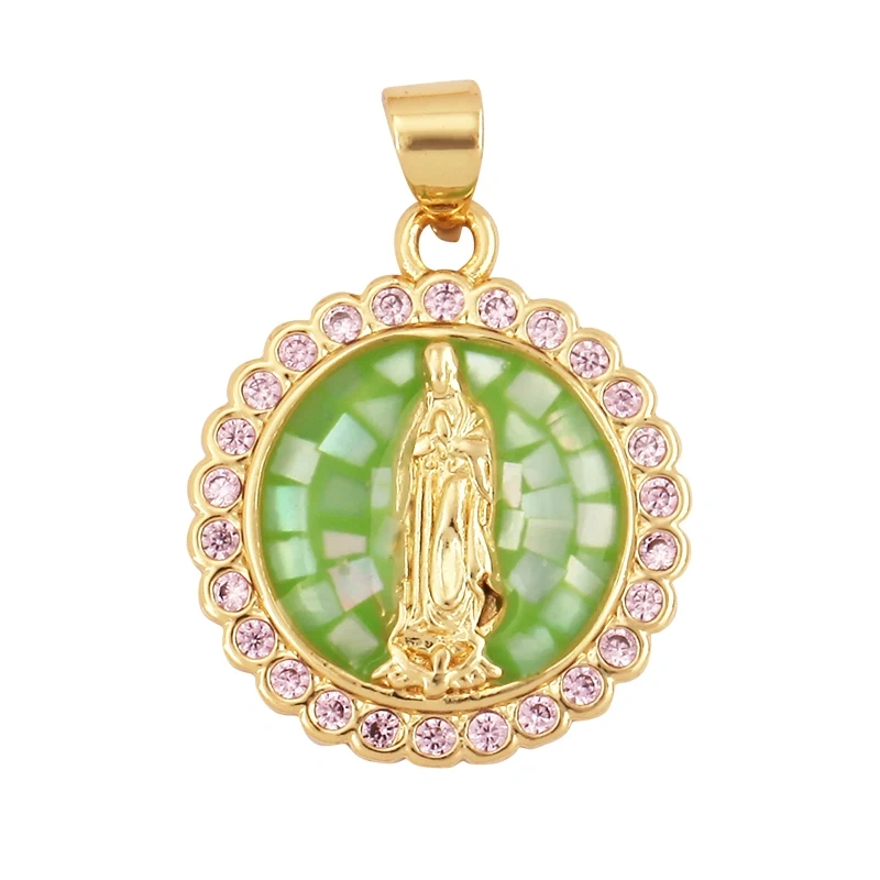 Religion Style Virgin Mary Gold Plated Inlaid Shell Chips Charm Pendant, Jewelry Necklace Accessories Hand Making Supplies L49