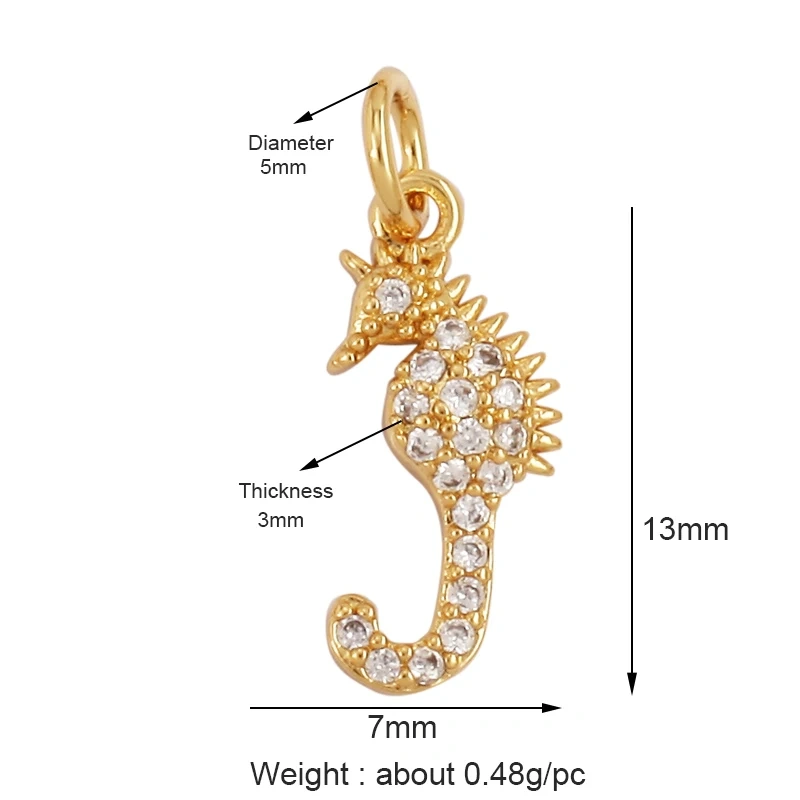 Blue Ocean Shell Jellyfish Conch Dolphin Sea Horse Fish Bone Shrimp Charm Pendant,Gold Plated Zircon Jewelry Findings Supply M67