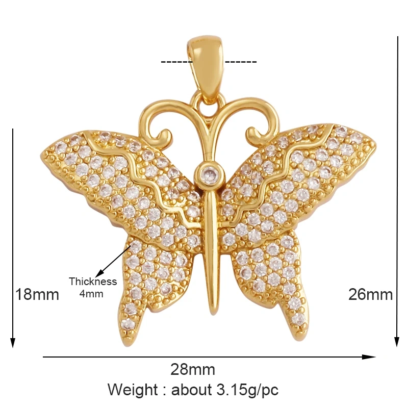 Dainty Butterfly Dragonfly Insect Charm Pendant,Cute Fashion 18K Gold Inlaid Zircon Animal Craft Jewelry Necklace Supplies L35