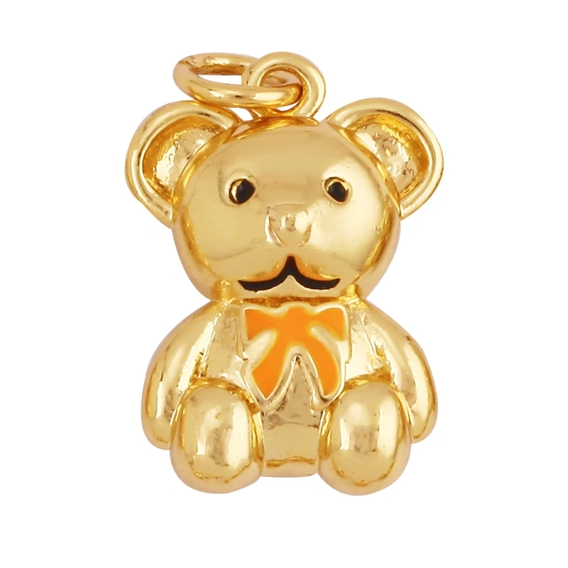 Lastest Cute 18K Brass Gold Plated Charm Pendant,Trendy Colourful Bear Jewelry Necklace Bracelet Making Wholesale Supplies M85