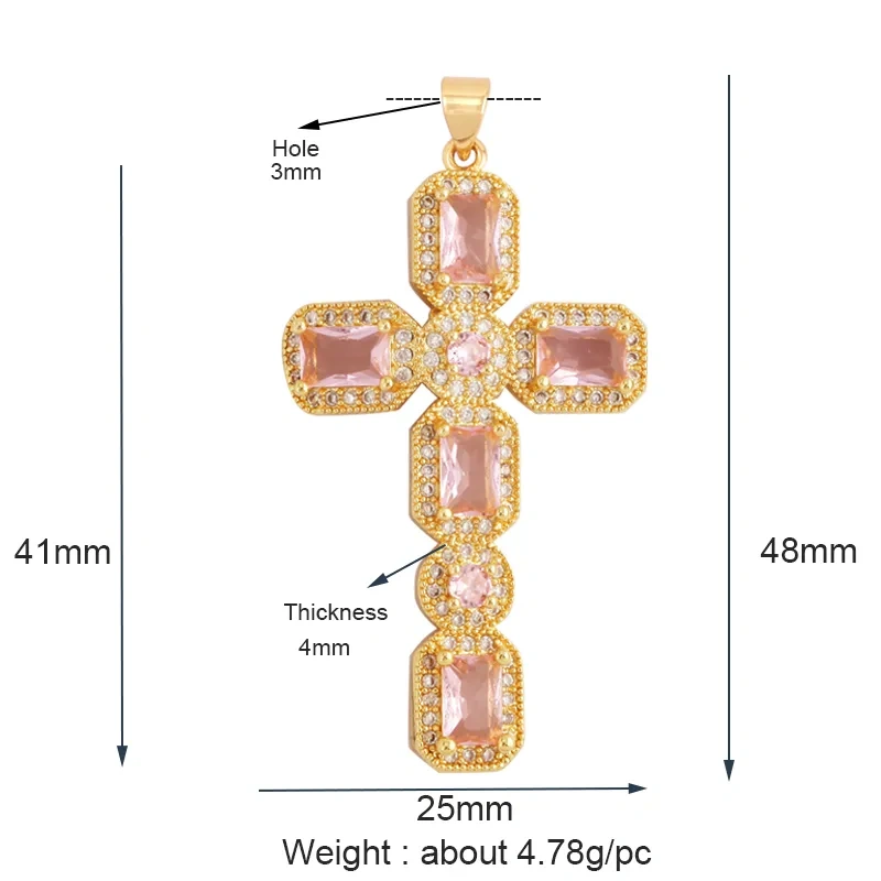 Religions Gold Plated Rainbow Cubic Zirconia CZ Paved Pearl Cross Charm Pendant,Jewelry Necklace Bracelet Accessories Supply M51