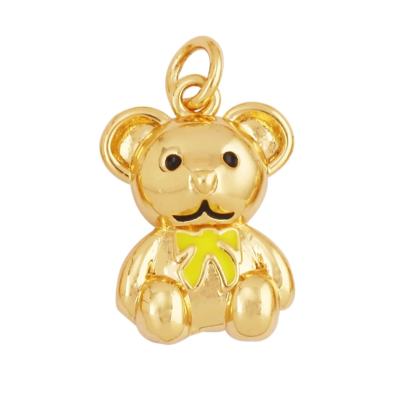 Lastest Cute 18K Brass Gold Plated Charm Pendant,Trendy Colourful Bear Jewelry Necklace Bracelet Making Wholesale Supplies M85