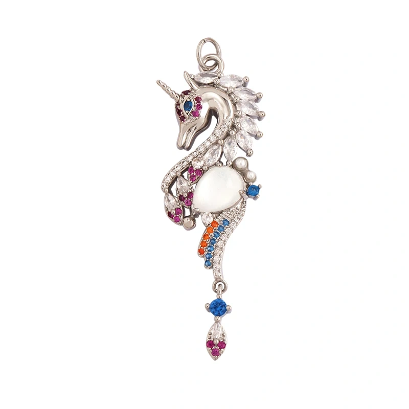 Blue Ocean Shell Jellyfish Conch Dolphin Sea Horse Fish Bone Shrimp Charm Pendant,Gold Plated Zircon Jewelry Findings Supply K58