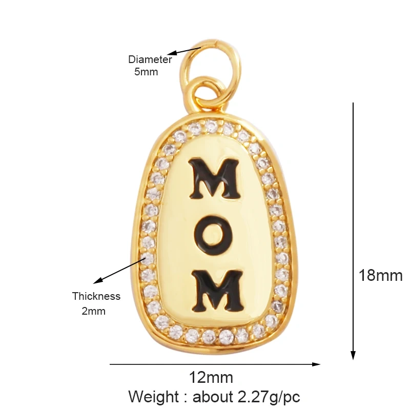 Trendy Love Heart Boy Girl Mama Cubic Zirconia Charm Pendant,18K Gold Necklace Bracelet for DIY Handmade Jewelry Supplies M61