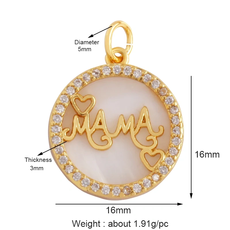 Trendy Love Heart Boy Girl Mama Cubic Zirconia Charm Pendant,18K Gold Necklace Bracelet for DIY Handmade Jewelry Supplies M61