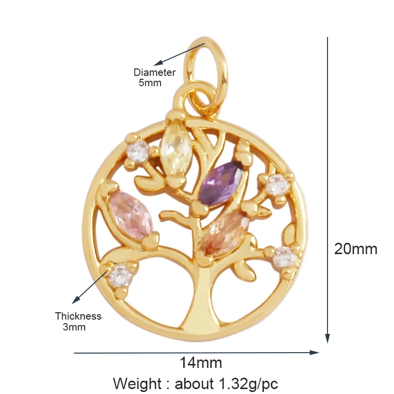 Sweet Rainbow Sun Rose Flower Maple Leaf Coconut Life Tree Charm Pendant,18k Gold Zircon Jewelry Findings Necklace Supplies M68