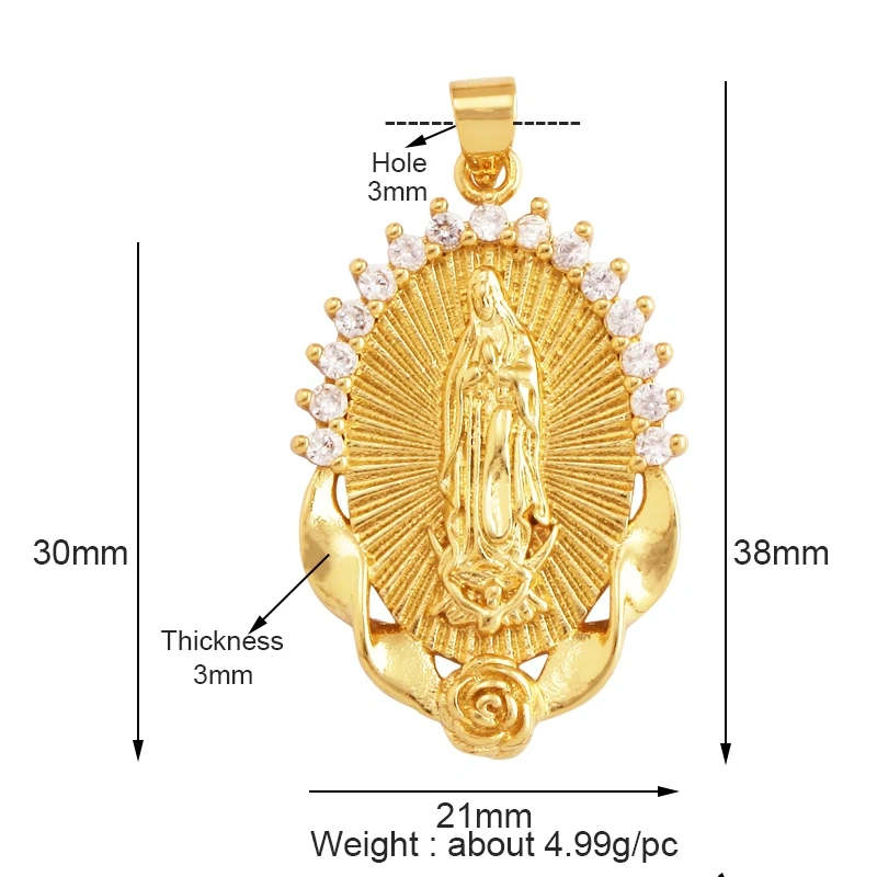 Holy Jesus Virgin Mary Charm Geometry Pendant,Religious 18K Gold Inlaid Cubic Zirconia Jewelry Necklace Accessories Supplies M51