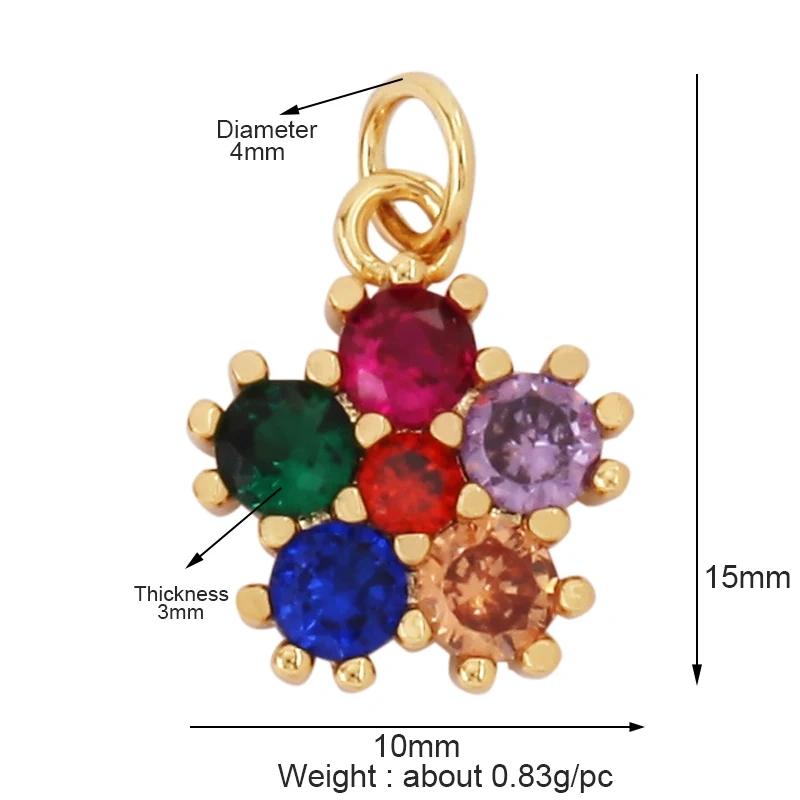 Sweet Rainbow Sun Rose Flower Maple Leaf Coconut Life Tree Charm Pendant,18k Gold Zircon Jewelry Findings Necklace Supplies M68