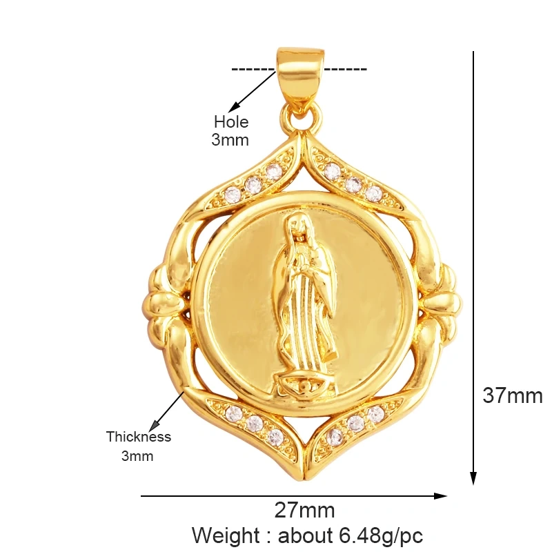 Holy Jesus Virgin Mary Charm Geometry Pendant,Religious 18K Gold Inlaid Cubic Zirconia Jewelry Necklace Accessories Supplies M51