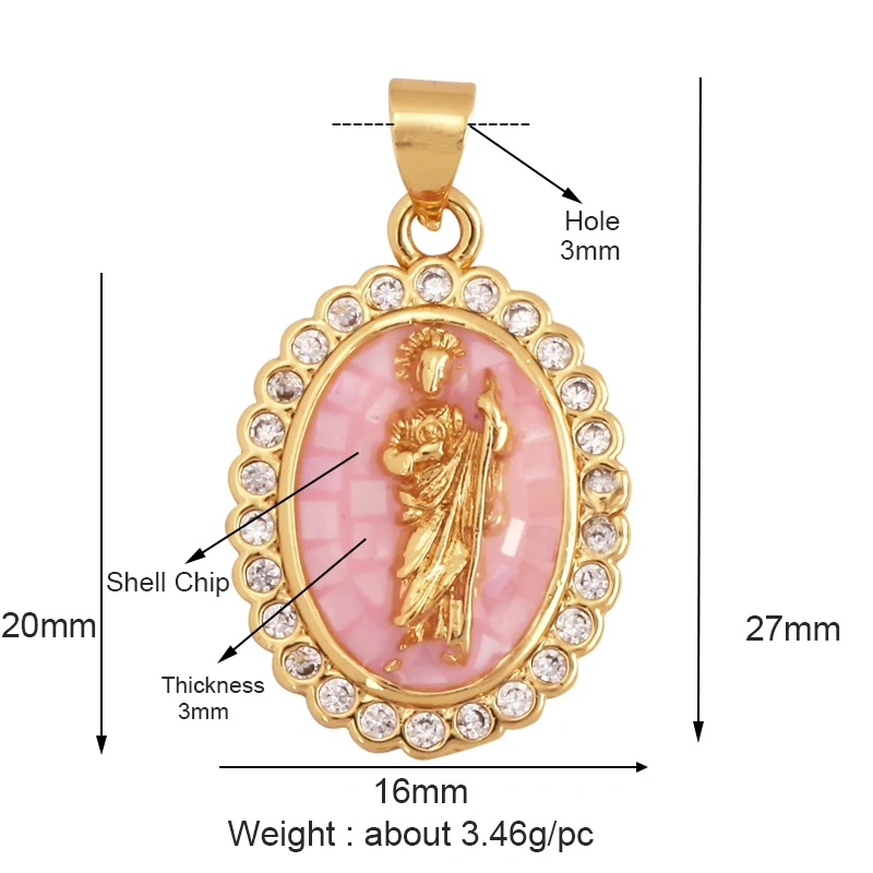 Religion Style Virgin Mary Gold Plated Inlaid Shell Chips Charm Pendant, Jewelry Necklace Accessories Hand Making Supplies L49