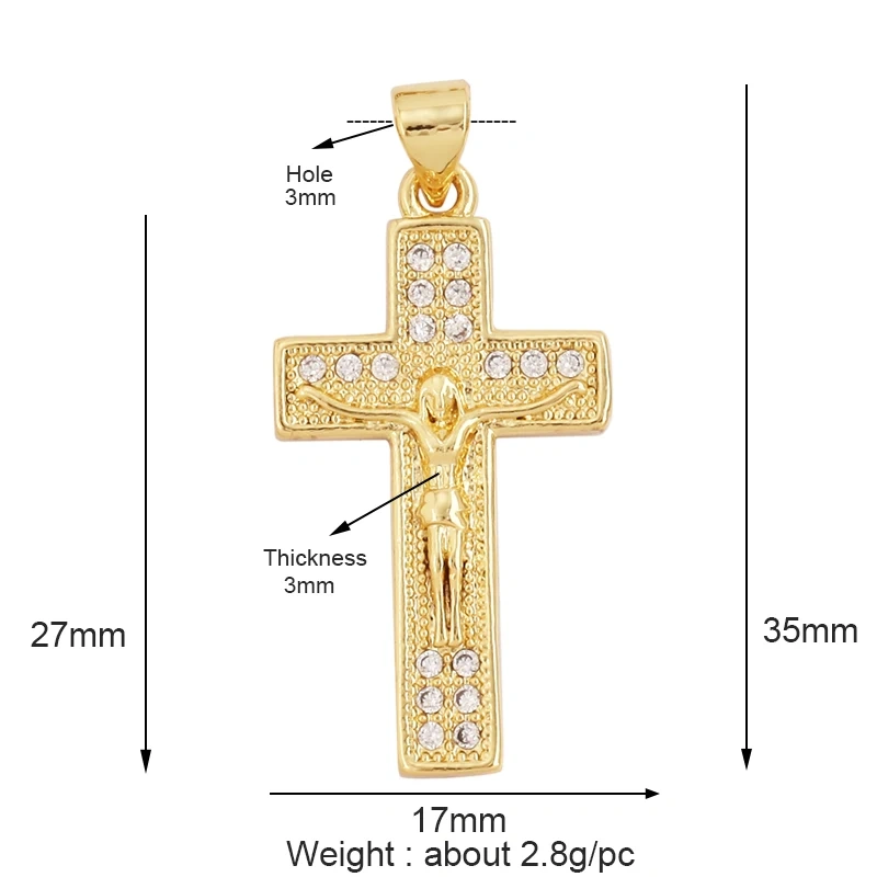 Cross Religious Style Charm Pendant,Gold Plated Inlaid Colorful Cubic Zirconia Jewelry Necklace Bracelet Accessories Supply M51