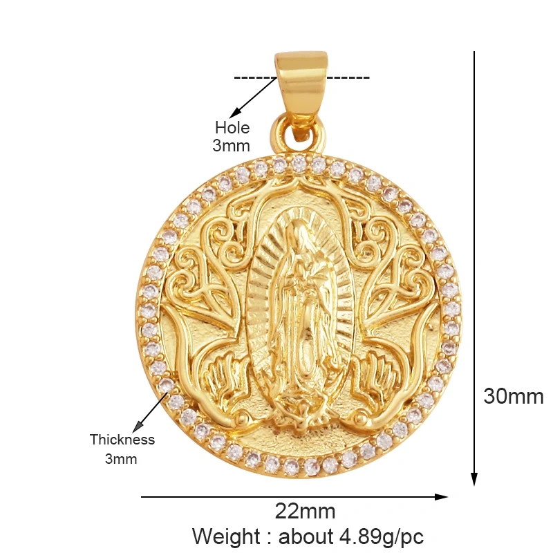 Holy Jesus Virgin Mary Charm Geometry Pendant,Religious 18K Gold Inlaid Cubic Zirconia Jewelry Necklace Accessories Supplies M51