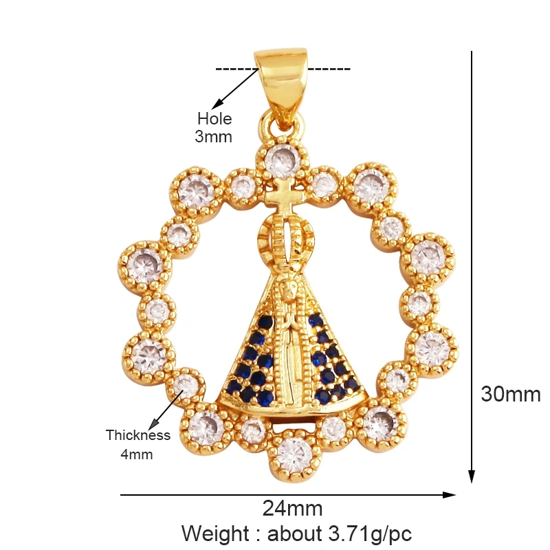 Holy Jesus Virgin Mary Charm Geometry Pendant,Religious 18K Gold Inlaid Cubic Zirconia Jewelry Necklace Accessories Supplies M51