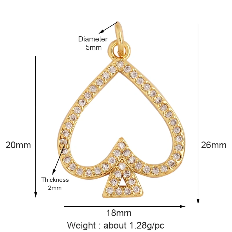 New Sun Flowers Creative Spades Cubic Zirconia Charm Pendant,Fashion 18K Gold Plated Love Heart Necklace Jewelry Supplies L16