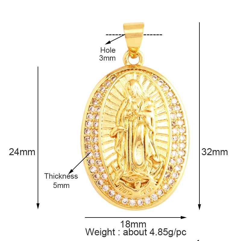 Holy Jesus Virgin Mary Charm Geometry Pendant,Religious 18K Gold Inlaid Cubic Zirconia Jewelry Necklace Accessories Supplies M51