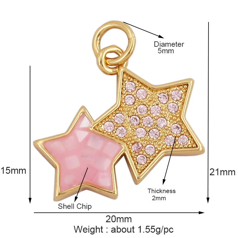 Cute Sweet Romance Love Star Gold Plated Inlaid Shell Chips Charm Pendant,Jewelry Necklace Accessories Hand Making Supply L49