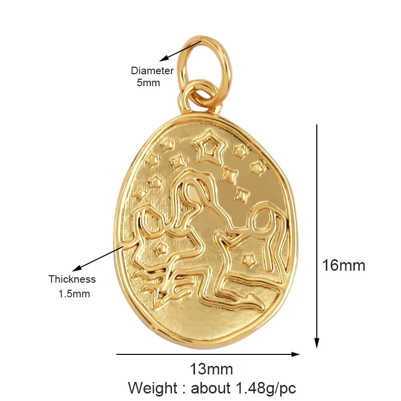 Trendy Matte Gold Constellation Mask Charm Pendant,18K Gold Plated Zirconia Necklace Jewelry Findings Accessories Supplies M65
