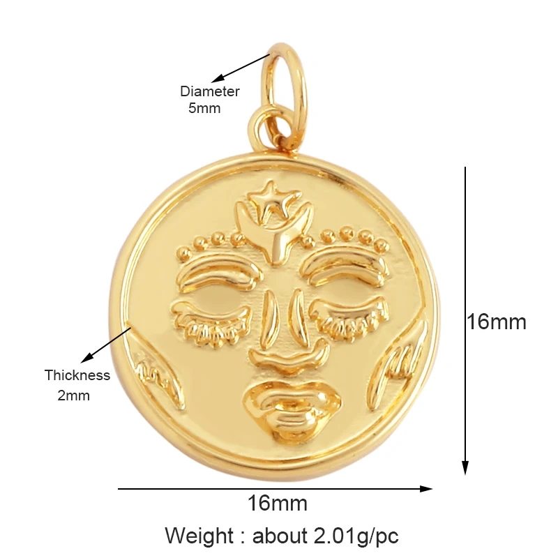 Trendy Matte Gold Constellation Mask Charm Pendant,18K Gold Plated Zirconia Necklace Jewelry Findings Accessories Supplies M65