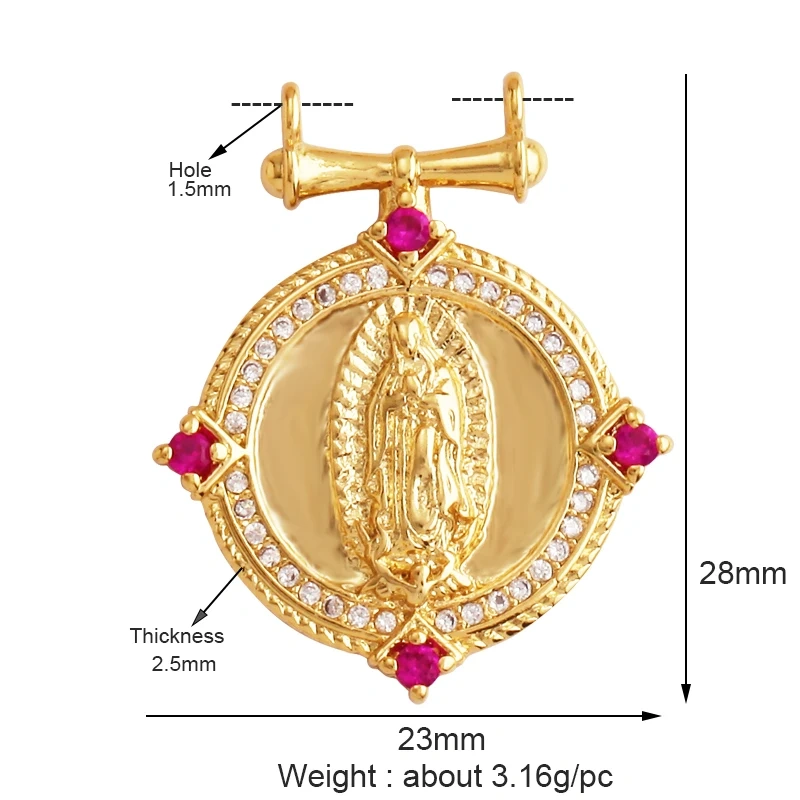 Holy Jesus Virgin Mary Charm Geometry Pendant,Religious 18K Gold Inlaid Cubic Zirconia Jewelry Necklace Accessories Supplies M51