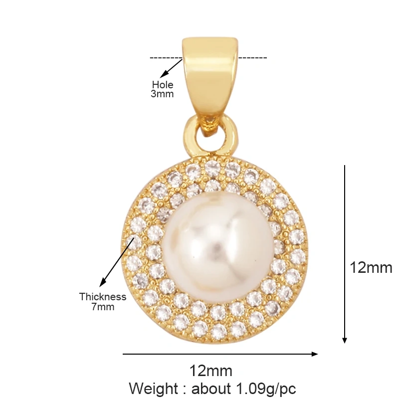 Pearl Enamel OiL Dropped Crown Love Heart Cubic Zirconia CZ Paved Charm Pendant,18K Gold Plated Colour,Craft Jewelry Supply M61