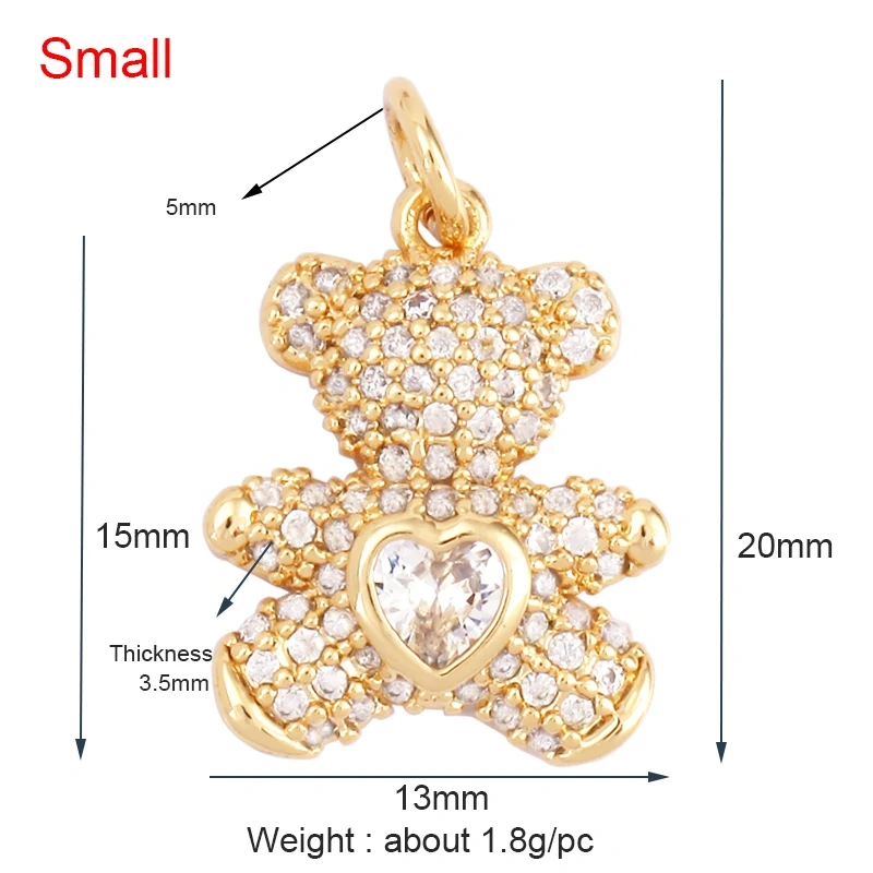 Cute Bear Charm Pendant in Gold Colour , Pearl Cubic Zironia CZ Paved , Jewelry Necklace Bracelet Making Wholesale Supplies M85