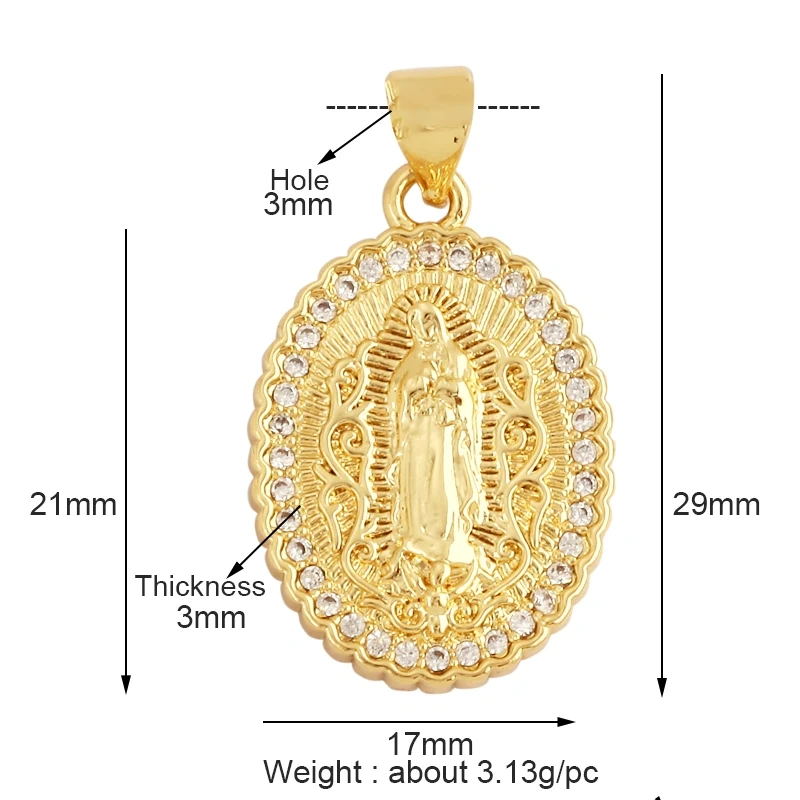 Holy Jesus Virgin Mary Charm Geometry Pendant,Religious 18K Gold Inlaid Cubic Zirconia Jewelry Necklace Accessories Supplies M51