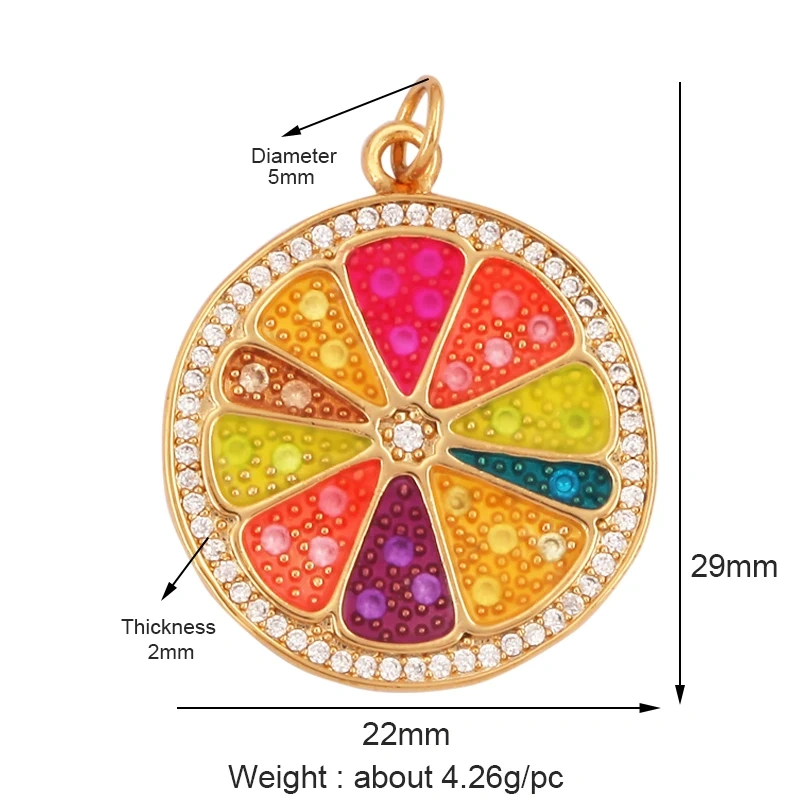 Trendy Rainbow Sun Happy Face Round Lemon Mushroom Charm Pendant,18K Gold Plated Zircon Necklace Bracelet Handmade Jewelry L24