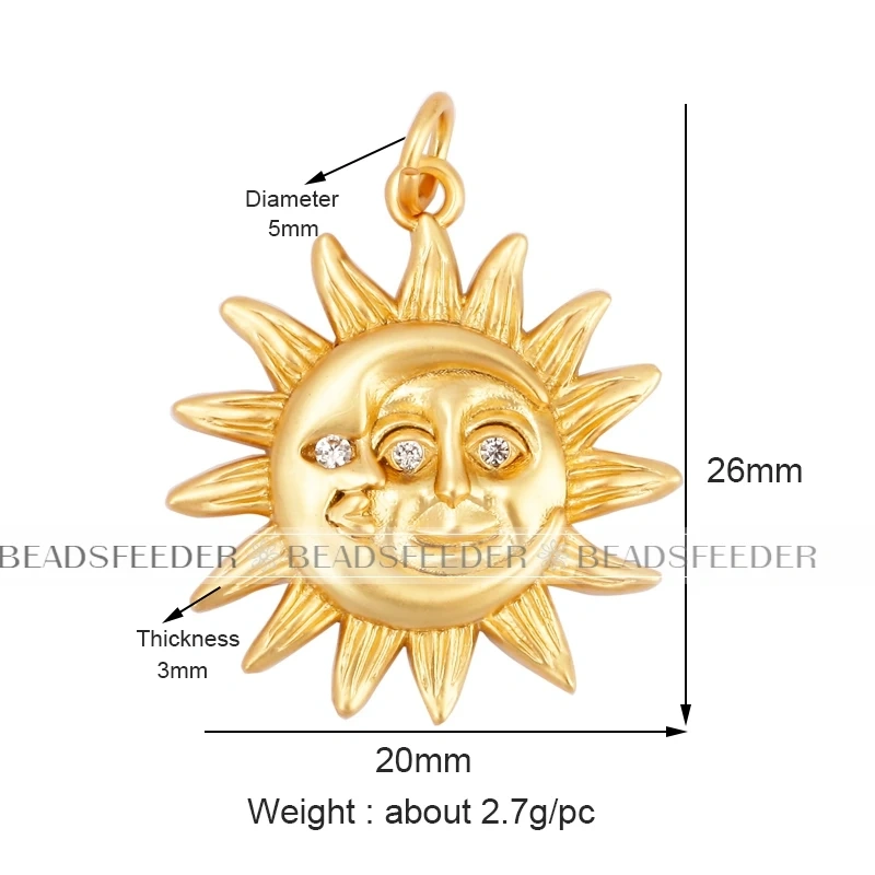 Apollo Sun-god Moon Evil Eye Wing Coin Charm Pendant,Mat 18K Gold Colour Plated ,Craft Jewelry Necklace WholeSale Supplies L13