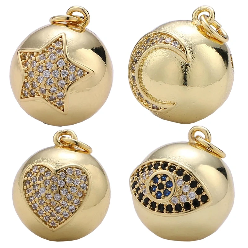 Heart Star Evil Eye Moon Amulet Greek Ball Ornament Charm Pendant Gold Filled Necklace Bracelet Christmas Jewellery Findings L13