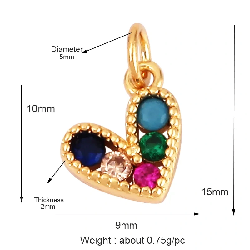 Colour Rainbow CZ Heart Wing Charm Pendant,Cubic Zirconia Paved Pink Blue,18K Real Gold Plated Colour,Craft jewelry Supplies L38