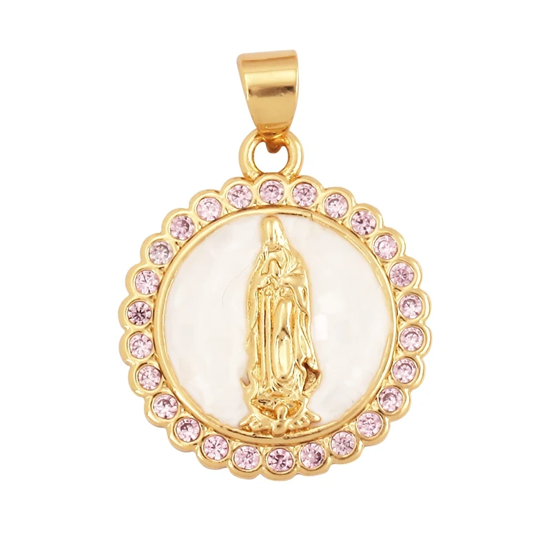 Religion Style Virgin Mary Gold Plated Inlaid Shell Chips Charm Pendant, Jewelry Necklace Accessories Hand Making Supplies L49