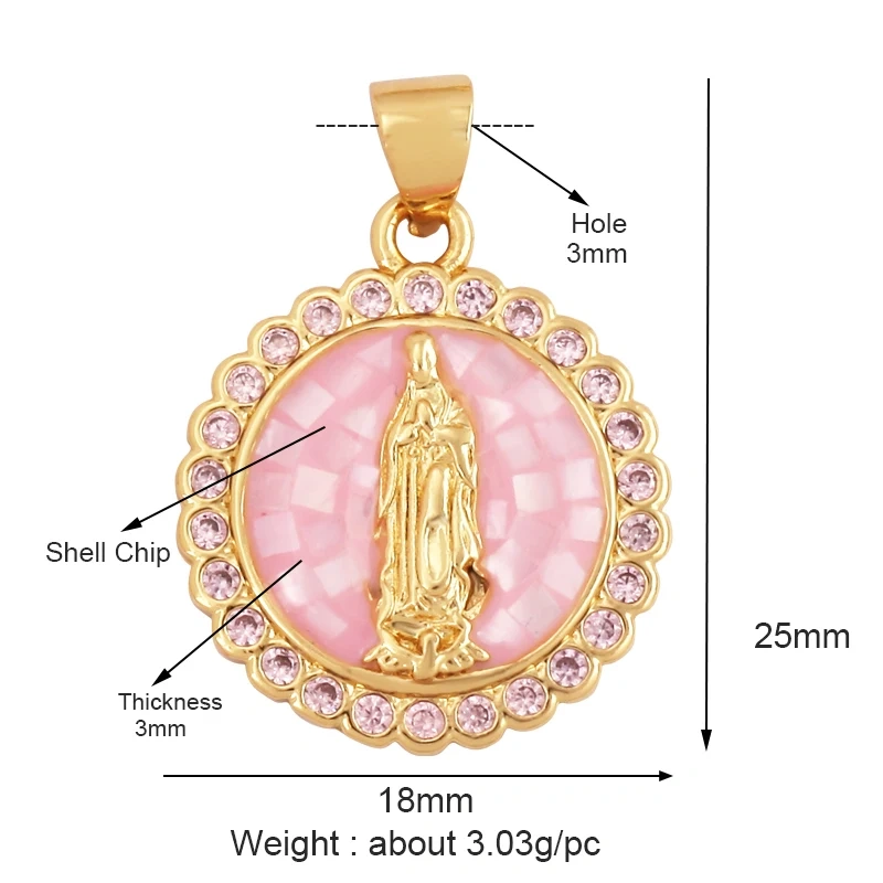 Religion Style Virgin Mary Gold Plated Inlaid Shell Chips Charm Pendant, Jewelry Necklace Accessories Hand Making Supplies L49