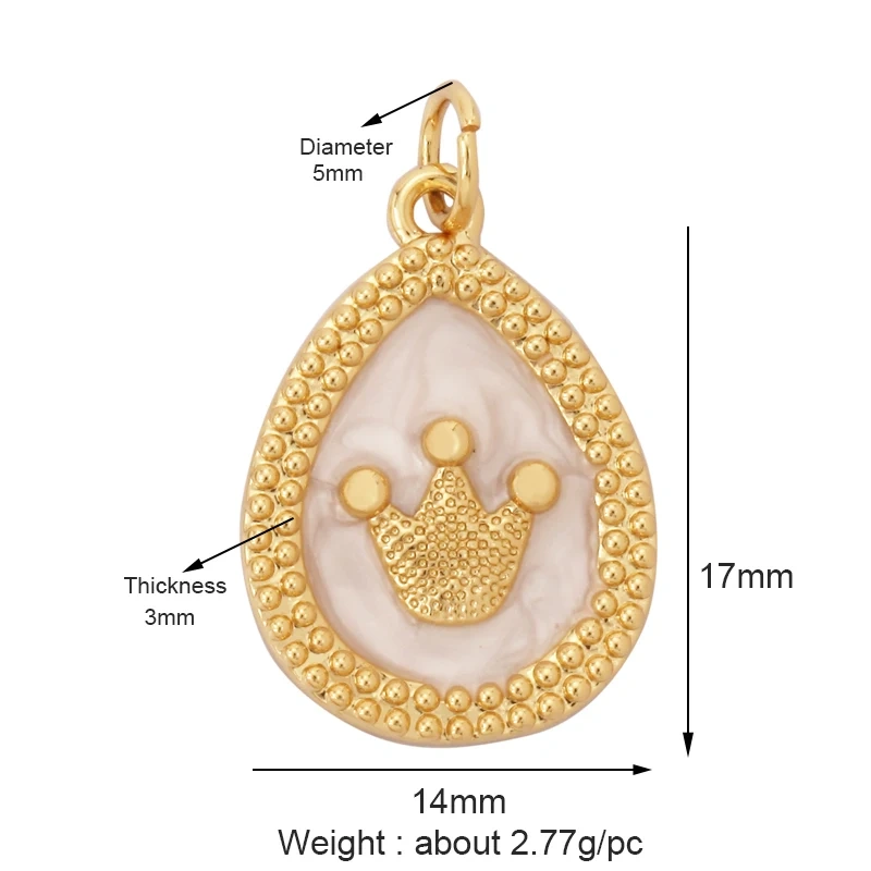 Pearl Enamel OiL Dropped Crown Love Heart Cubic Zirconia CZ Paved Charm Pendant,18K Gold Plated Colour,Craft Jewelry Supply M61