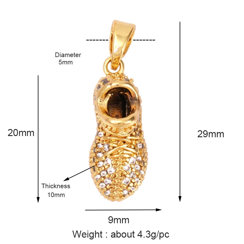 Trendy Sports Sneakers Skis Surfboard Bike Cubic Zirconia CZ Paved Charm Pendant, 18K Gold Necklace Craft Jewelry Supplies M26