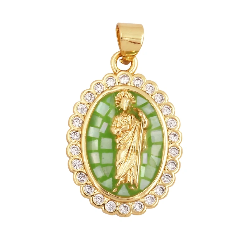 Religion Style Virgin Mary Gold Plated Inlaid Shell Chips Charm Pendant, Jewelry Necklace Accessories Hand Making Supplies L49