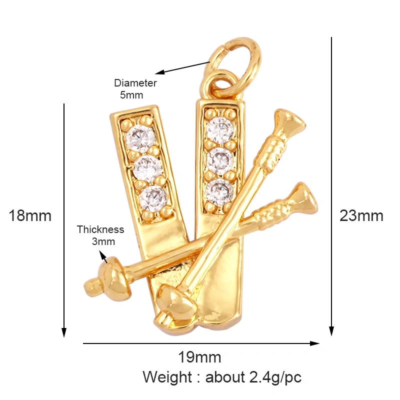 Sports Sneakers Skis Surfboard Key Flower Cubic Zirconia CZ Paved Charm,18K Real Gold Plated Colour , Craft Jewelry Supplies L87